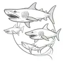 tiger shark bull shark great white shark swimming together in a circle tattoo design idea