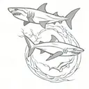tiger shark bull shark great white shark swimming together in a circle tattoo design idea
