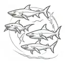 tiger shark bull shark great white shark swimming together in a circle tattoo design idea