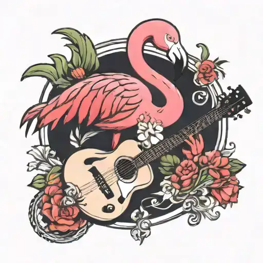 flamingo playing guitar tattoo design idea