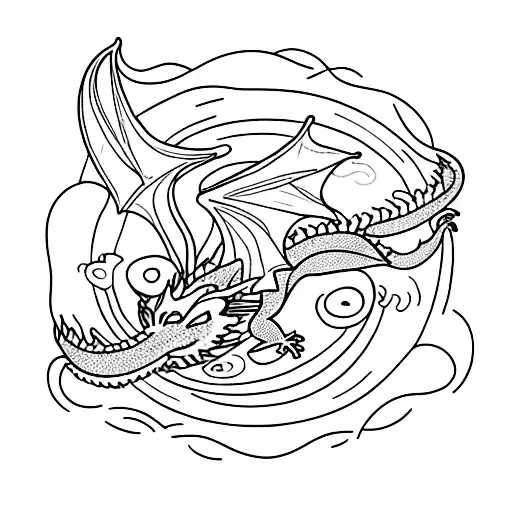 A dragon soaring through a cosmic sky, symbolizing the journey of life and the unknown tattoo design idea
