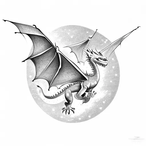 A dragon soaring through a cosmic sky, symbolizing the journey of life and the unknown tattoo design idea
