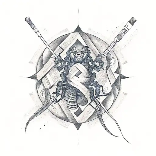 A tattoo design combining a microphone and a scorpion in a yin-yang style tattoo design idea