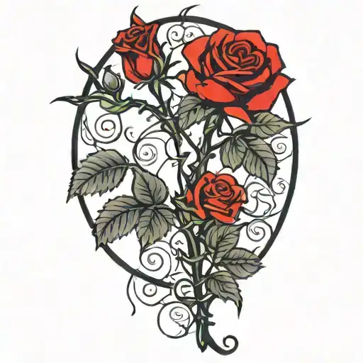 red roses with black stems black leaves and black thorns on a vine with an iron background tattoo design idea