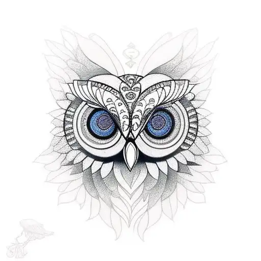 flower Mandela owl tattoo design idea
