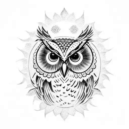owl mandala leaves tattoo design idea