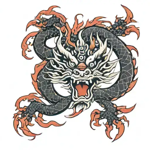 traditional red Chinese dragon and red sun back tattoo tattoo design idea