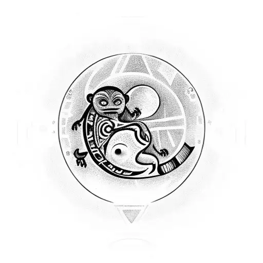 tribal ratito on the caldo with a realistic moon in the Center and hidden a firefly,  jaguar AND a monkey tattoo design idea