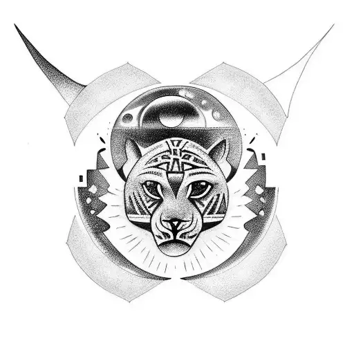 tribal tattoo with a realistic moon in the Center and firefly, a jaguar AND a monkey tattoo design idea