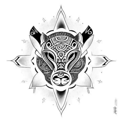 tribal tattoo on calf with a realistic moon in the Center and firefly, a jaguar AND a monkey tattoo design idea