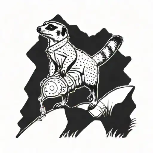 a meerkat hiking dressed with hiking clothes tattoo design idea