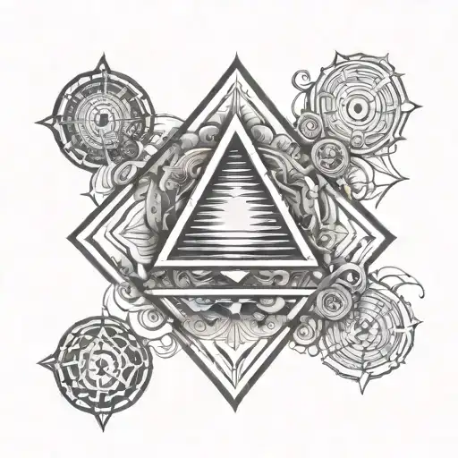 fine line delta symbol containing the ganges river delta image in black and grey tattoo design idea