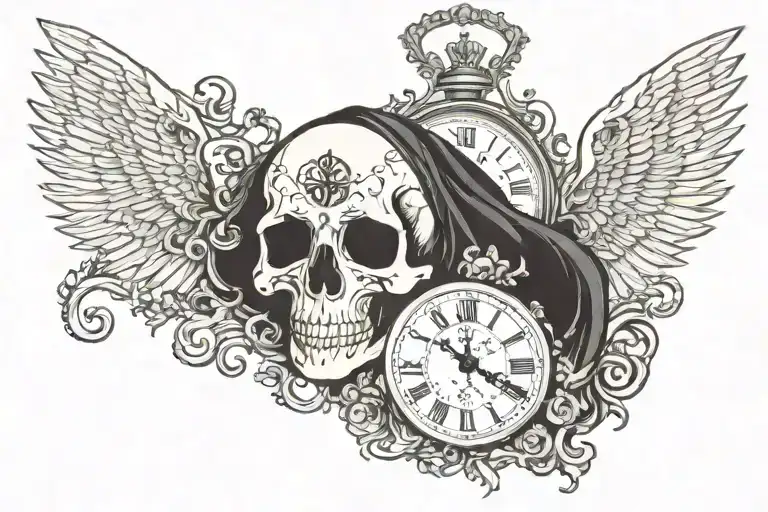 the holy death with a clock of life tattoo design idea