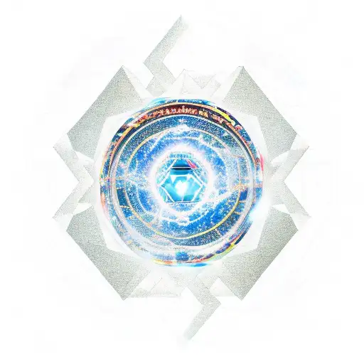 An abstract representation of the Aries zodiac sign with a diamond center, surrounded by swirling fire and Mars' silhouette tattoo design idea