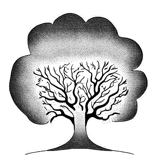 oak tree with a bird engraved on the trunk tattoo design idea