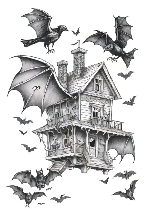 bats, crows, house of 1000 corpses, horror movie tattoo design idea