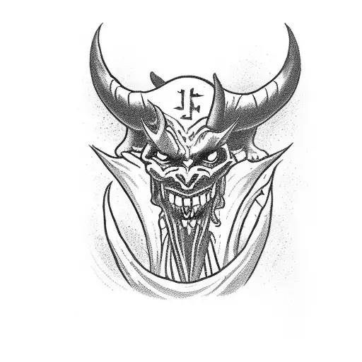 Tarot card of the devil, but the demon is a woman with a bottle of poison tattoo design idea