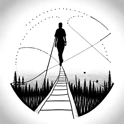 "Journey before destination" long walk through the wild. The walk is a bigger focus than the destination tattoo design idea