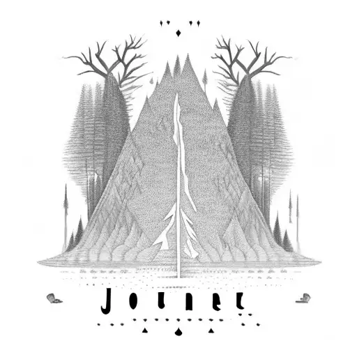 "Journey before destination" long walk through the wild. The walk is a bigger focus than the destination tattoo design idea