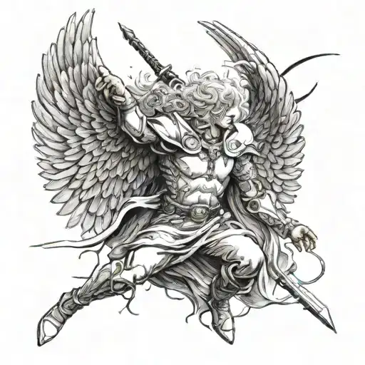 An illustration depicting Griffith from the manga 'Berserk,' portrayed as a falling angel.  tattoo design idea