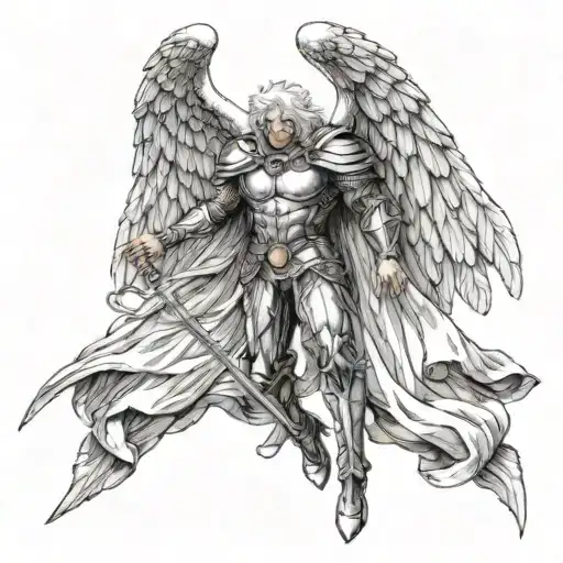An illustration depicting Griffith from the manga 'Berserk,' portrayed as a falling angel.   tattoo design idea