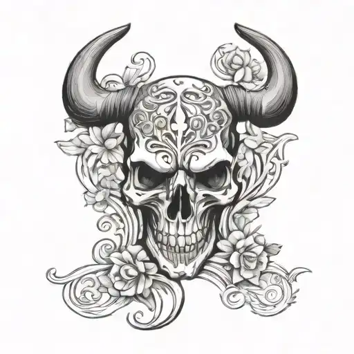 long horn skull and name tattoo tattoo design idea