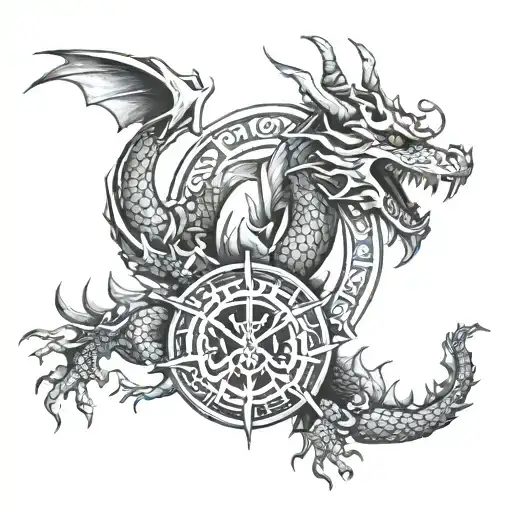 Dragon, Scorpio, Maltese, Dharma Wheel tattoo design idea
