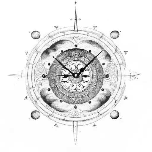 A celestial clock with planets and stars as the hour markers tattoo design idea