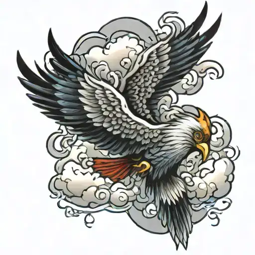 japanese clouds around angle wings left side of chest tattoo design idea