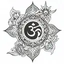 om with trishul and sun  tattoo design idea