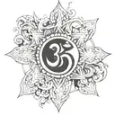 om with trishul and sun  tattoo design idea