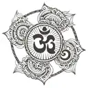 om with trishul and sun  tattoo design idea