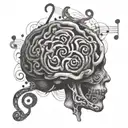 Music notes swirling around a brain with ADHD symbol tattoo design idea