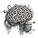 Music notes swirling around a brain with ADHD symbol tattoo design idea