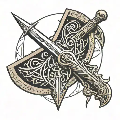Viking runes, sword and shield tattoo design idea