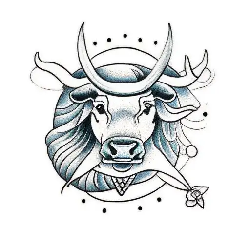 Taurus the bull with Lilly of the valley tattoo design idea