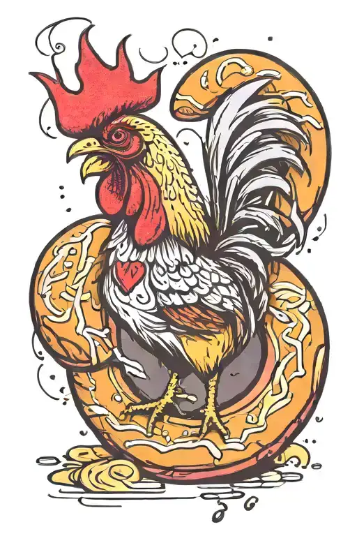 Rooster on a donut tattoo design idea