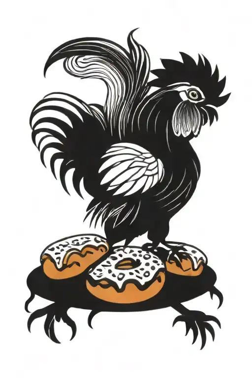 Rooster on a donut tattoo design idea
