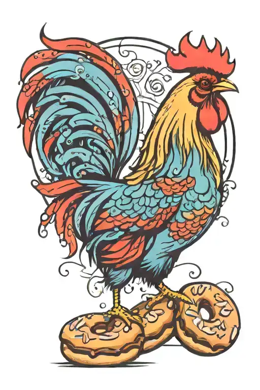 Rooster on a donut tattoo design idea