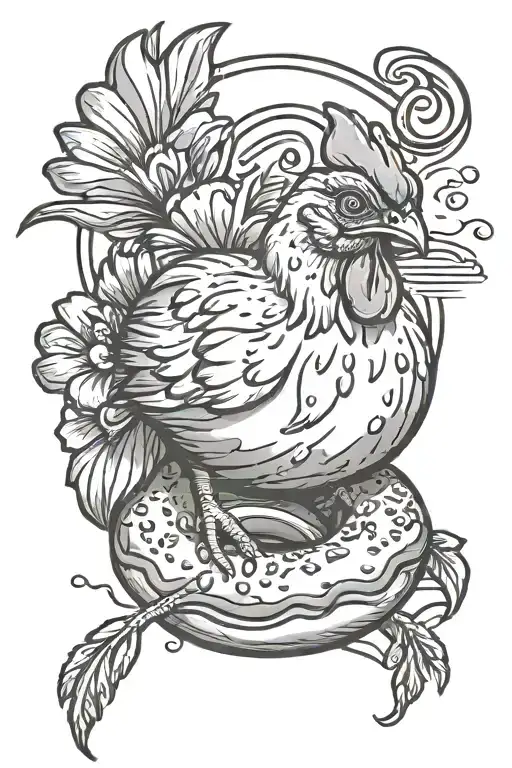 Chicken on a donut tattoo design idea