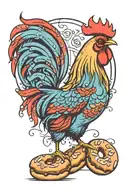 Rooster on a donut tattoo design idea
