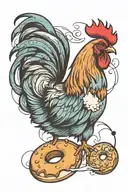 Rooster on a donut tattoo design idea