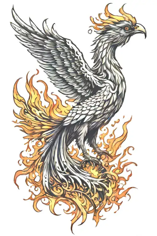 Phoenix rising from flames tattoo design idea