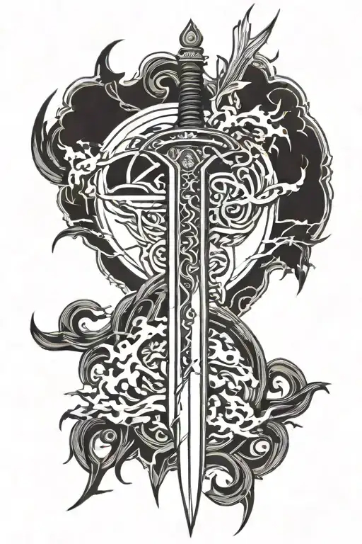 Samuri sword tattoo design featuring lightning bolt or digital designs tattoo design idea