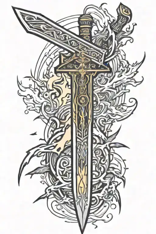 Samuri sword tattoo design featuring lightning bolt or digital designs tattoo design idea