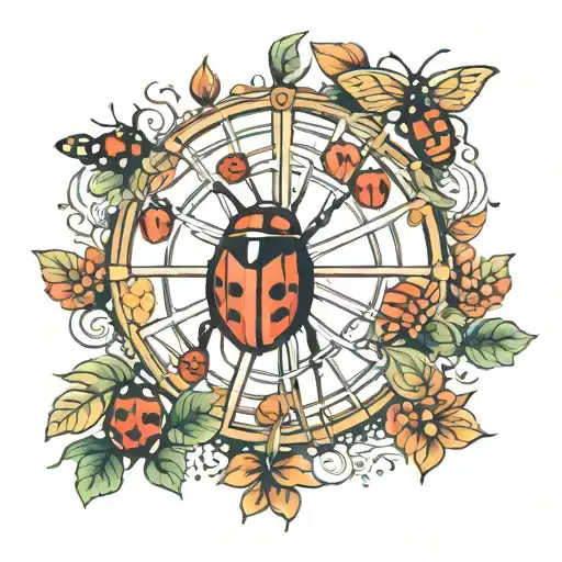 vienna ferris wheel monarch lady bug sitting together tattoo design idea