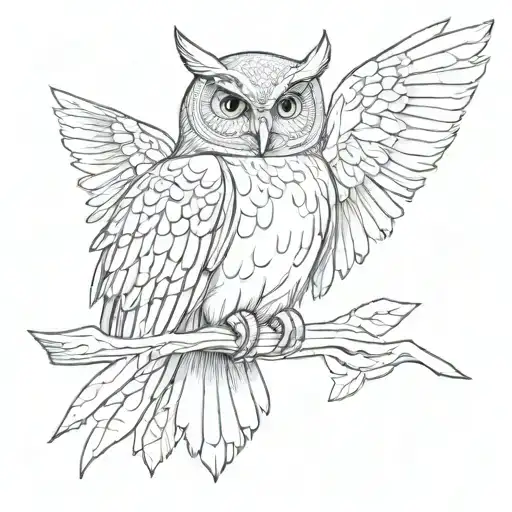 owl facing away spread wings tattoo design idea