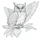 owl facing away spread wings tattoo design idea