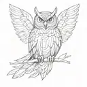 owl facing away spread wings tattoo design idea