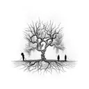 Tree in the backround with a hangman killing a pope tattoo design idea